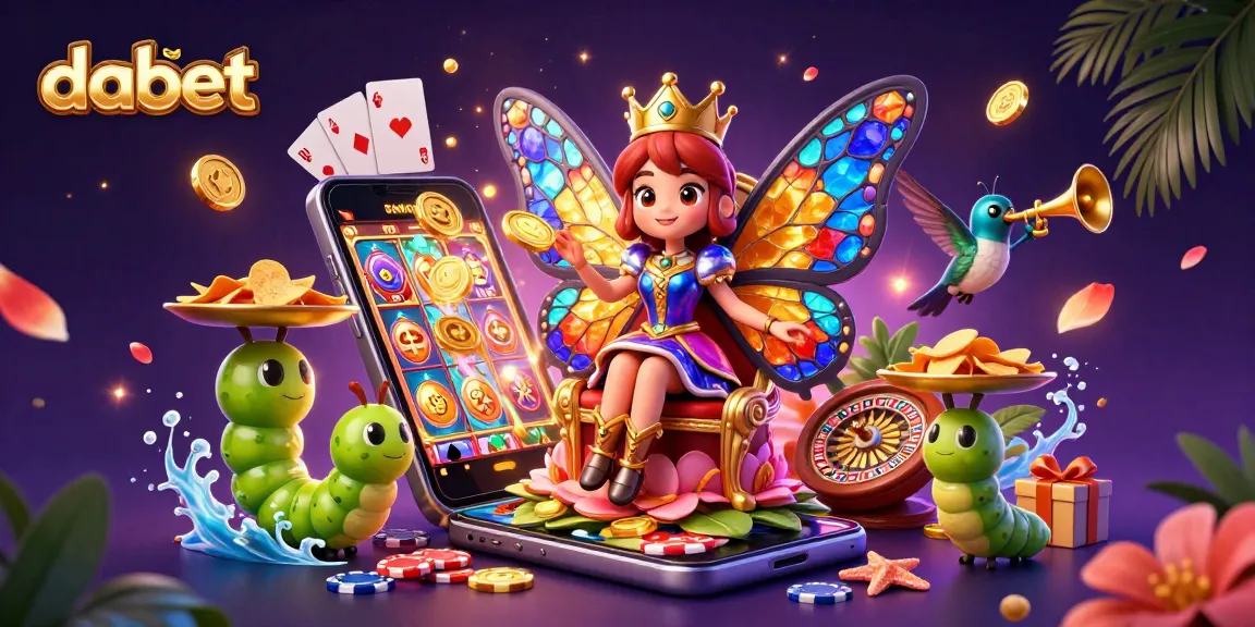 Engage with dabet's vibrant slot games as the butterfly queen reigns over a dazzling casino scene.