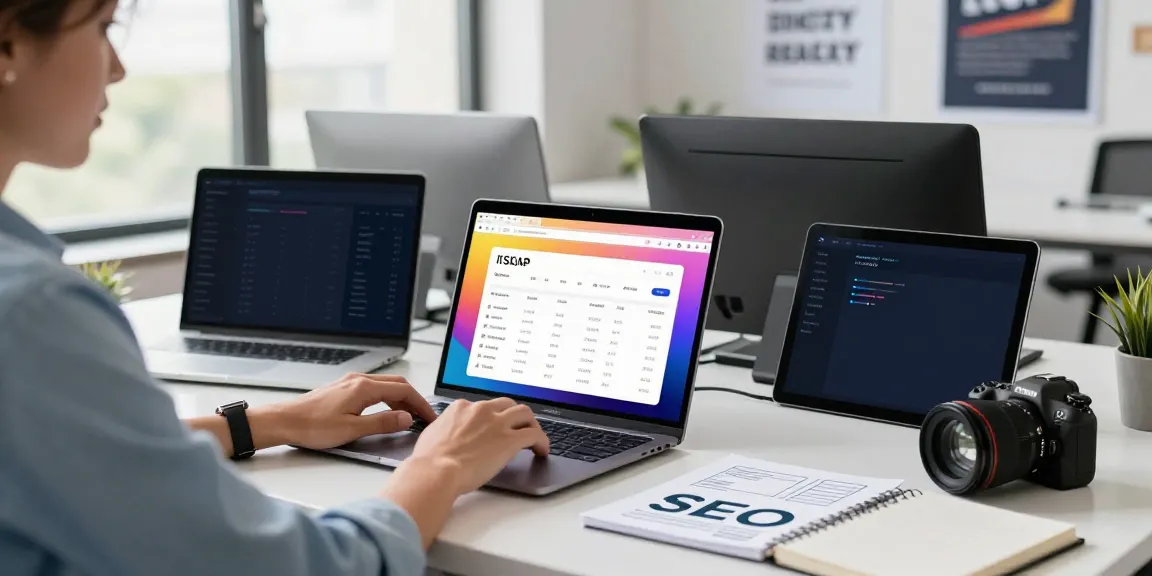 Marketer working on instant indexing strategies in a vibrant office space.