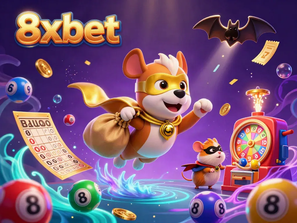 Catch the thrill of 8xbet with our vibrant 3D casino scene featuring dynamic gaming elements and energetic characters.