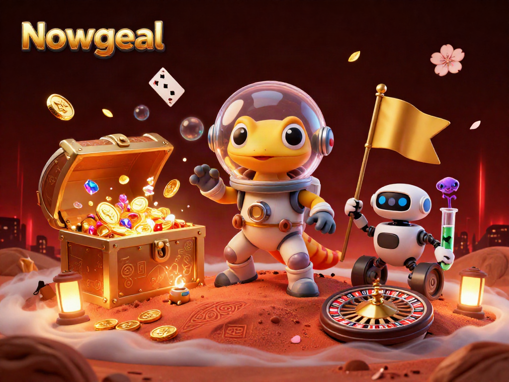 Nowgoal engages players with lively 3D scenes of Mars-themed casino adventures featuring golden treasures.