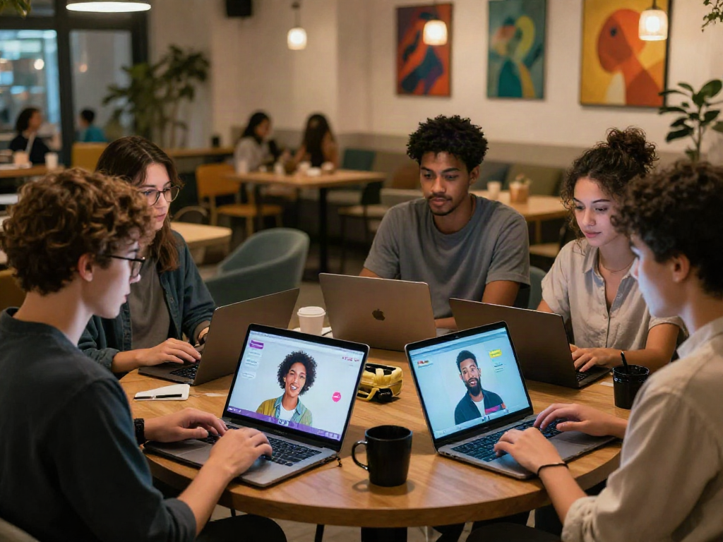 Engaging NSFW AI chat scene with diverse individuals interacting in a cozy lounge.