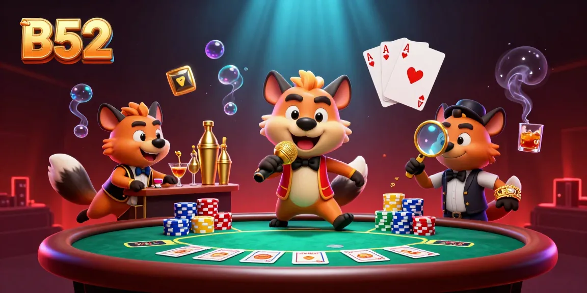 B52 hyena casino characters mixing drinks, telling jokes, and checking IDs in a vibrant gaming environment.