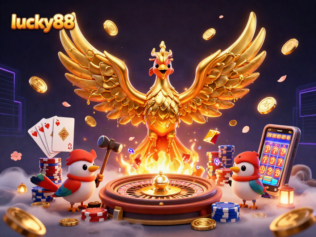 Experience thrilling gameplay at lucky88 with a vibrant 3D casino illustration showcasing dynamic elements and exciting casino action.