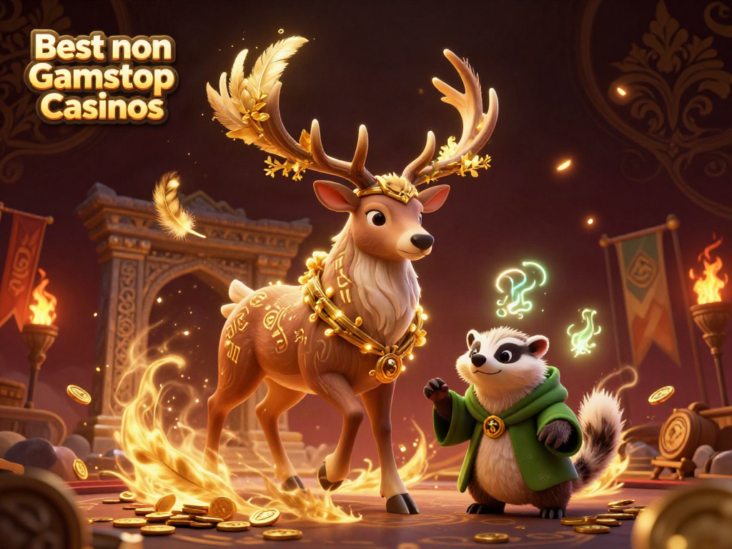 Experience the magic with the Best non Gamstop Casinos illustrated by a druid stag and wise badger.