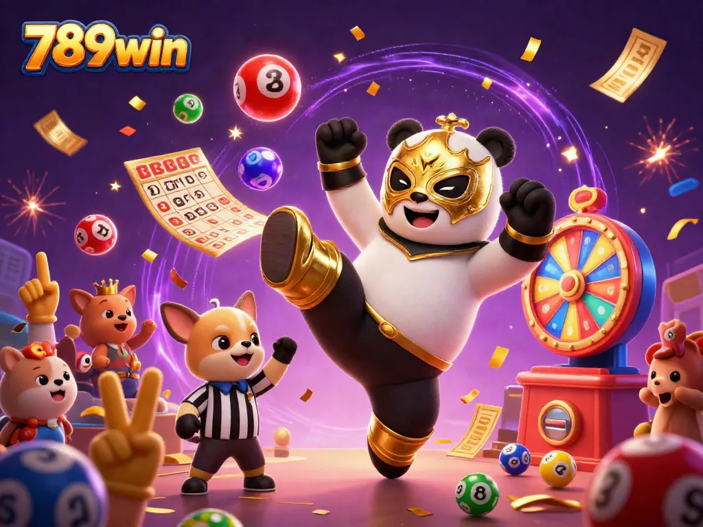 Engage with 789win's lively 3D casino scene featuring a colorful lottery theme.