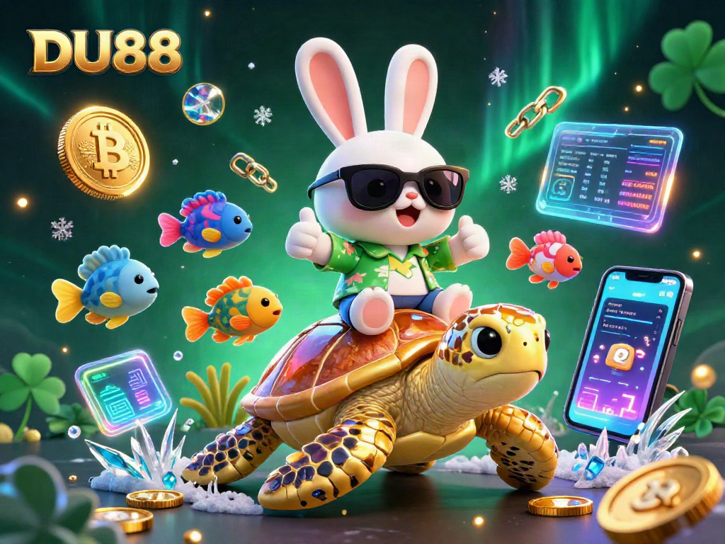 Engage with DU88 by exploring vibrant casino themes and crypto elements in this dynamic illustration.