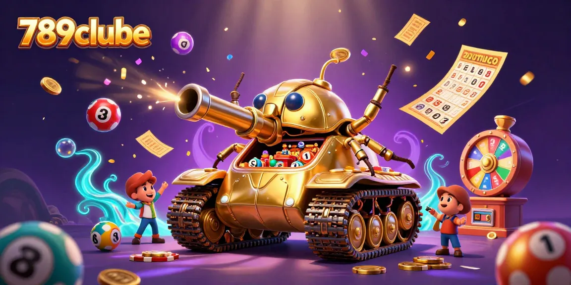 Experience the dynamic excitement of 789clube casino with a vibrant scene of a golden tank revealing a mini casino.
