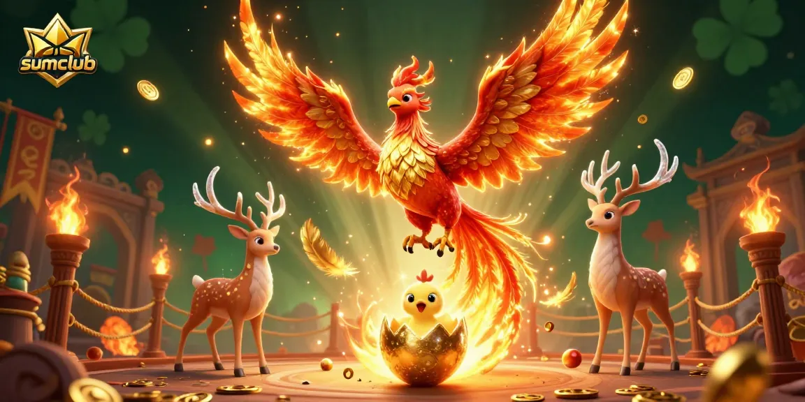Experience the thrilling action of sumclub's vibrant gaming scene featuring phoenixes and lucky symbols.