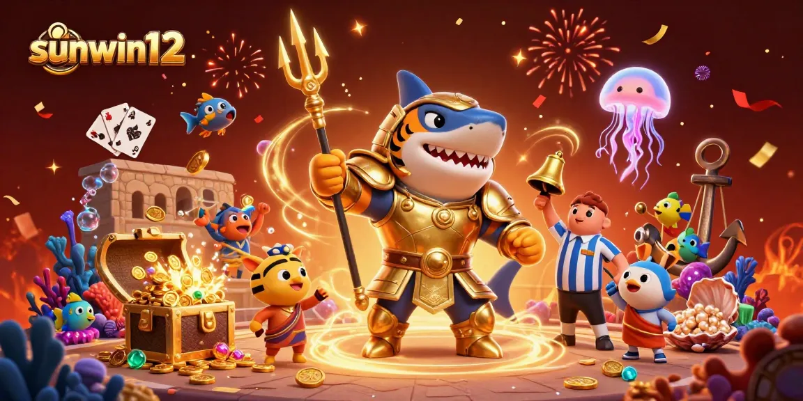 Engage with sunwin12 in an exhilarating underwater casino scene featuring a shark and treasures!