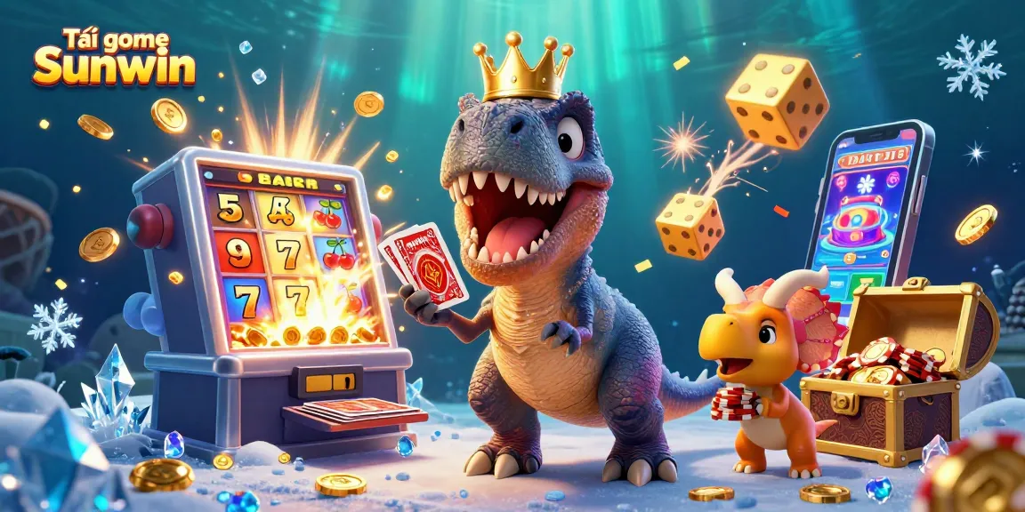 Tải game Sunwin and enjoy vibrant casino adventures with a T-Rex, pterodactyl, and triceratops.