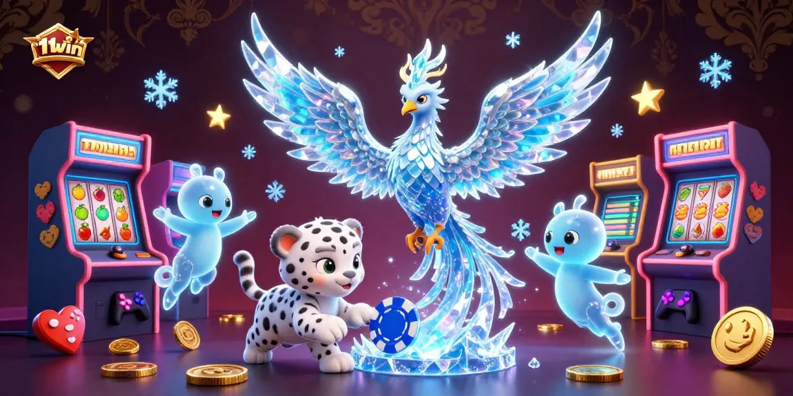 Experience winning moments with 11win in this vibrant 3D casino illustration showcasing exciting gaming elements.
