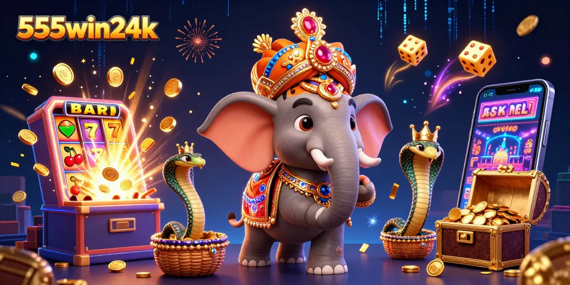 Join the excitement at 555win24k with a vibrant casino scene featuring slot machines and a luxurious atmosphere.