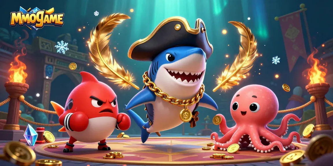 Engage with mmoogame's exciting underwater casino scene featuring vibrant characters and gambling elements.