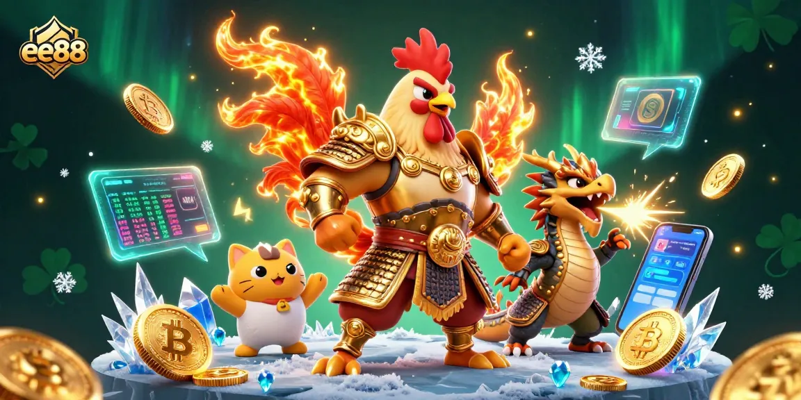 Engage in thrilling gameplay with ee88 at this vibrant 3D casino illustration.