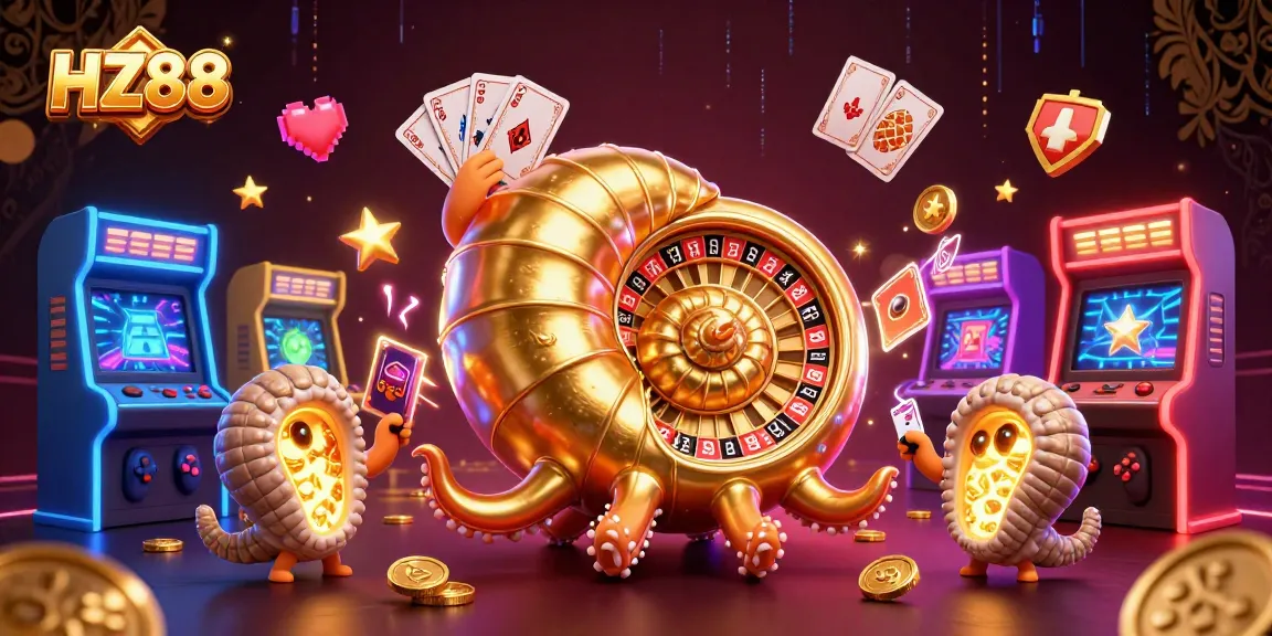 Engage with thrilling gameplay at HZ88, where a giant nautilus spins a roulette wheel while holding cards.