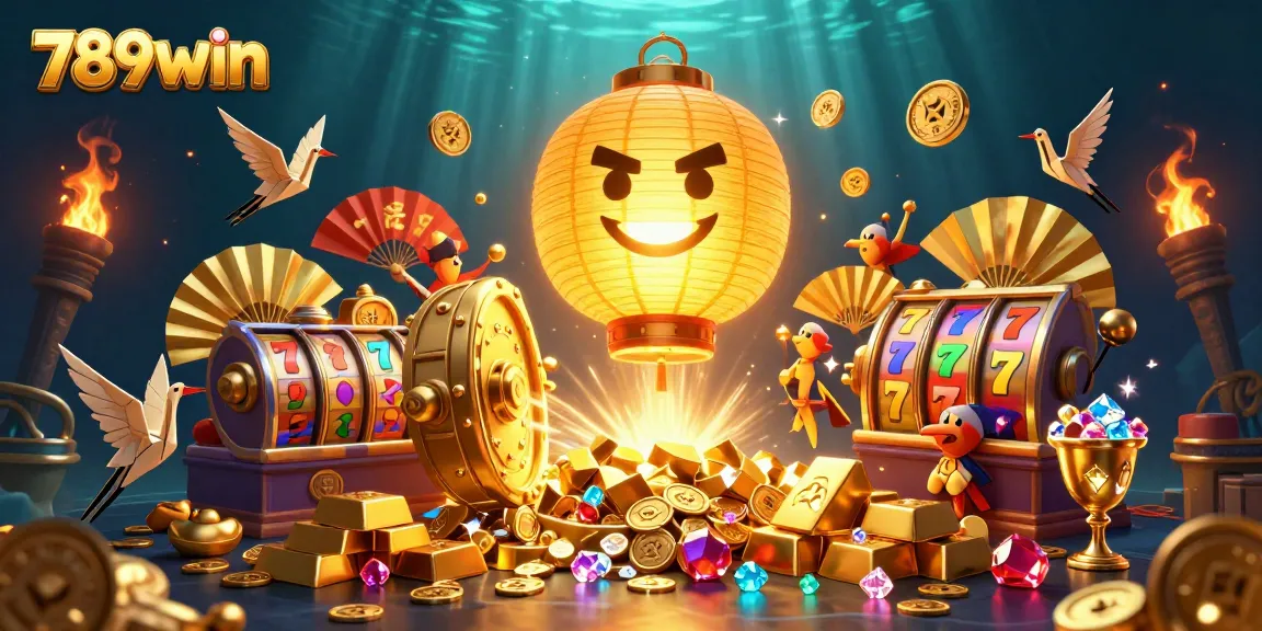 Experience excitement at 789win with a vibrant 3D casino scene featuring golden lanterns and slot games.