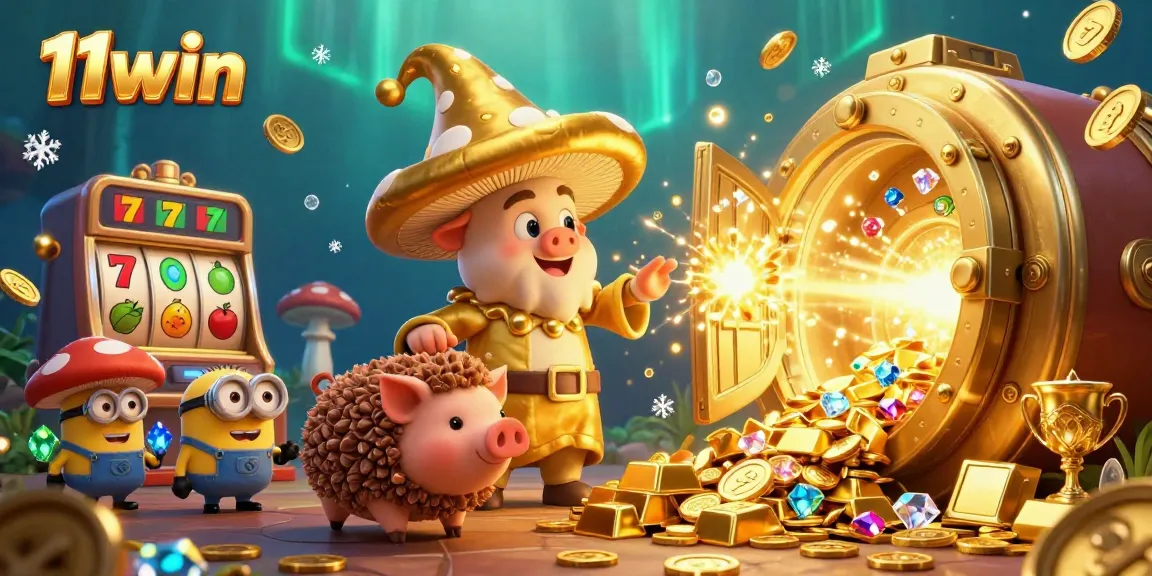 Engage with slots and treasures at 11win in this vibrant 3D casino scene.