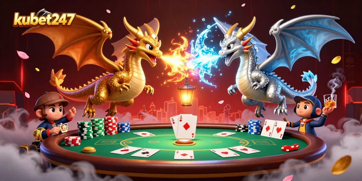 Experience the thrilling kubet247 gaming vibe with dragons, poker tables, and dynamic casino elements.