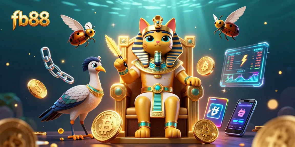 Bet big with fb88 in our vibrant casino scene featuring Egyptian themes and crypto elements.