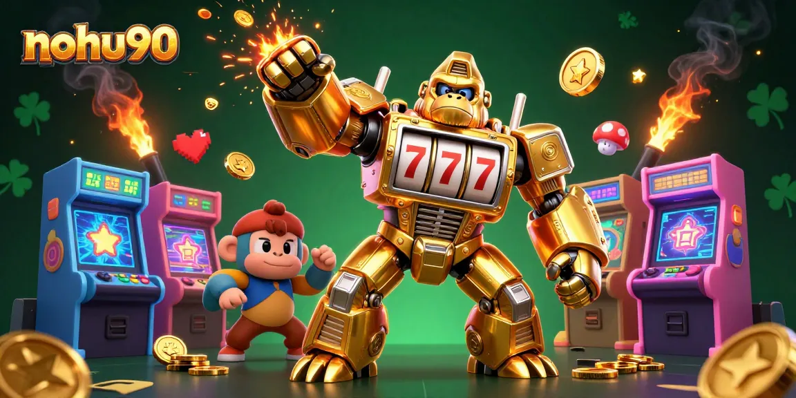 Experience thrilling action with nohu90 in this vibrant 3D casino scene featuring a golden gorilla mech.