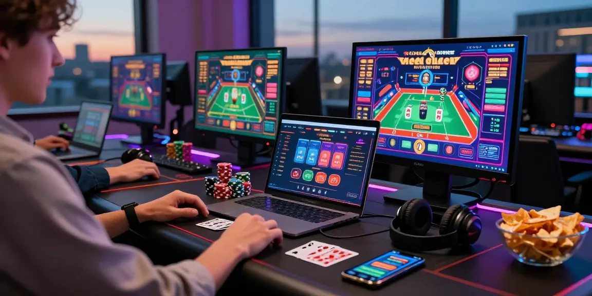 Exciting gaming setup showcasing the best online casinos in a dynamic urban environment