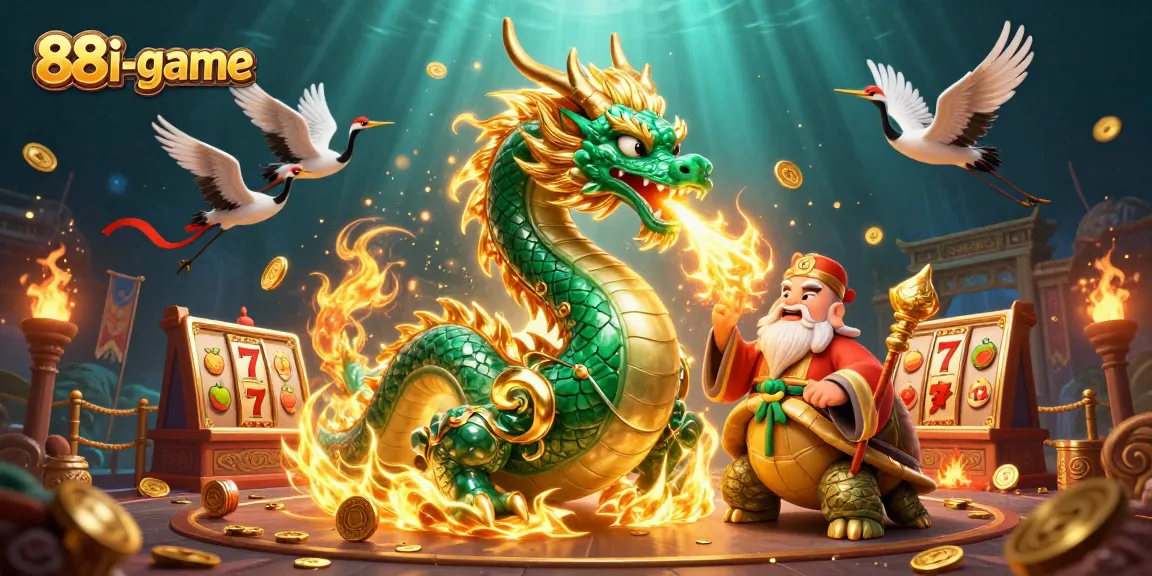 Spin the reels with 88i-game as a dragon breathes fire in an enchanting slot scene.