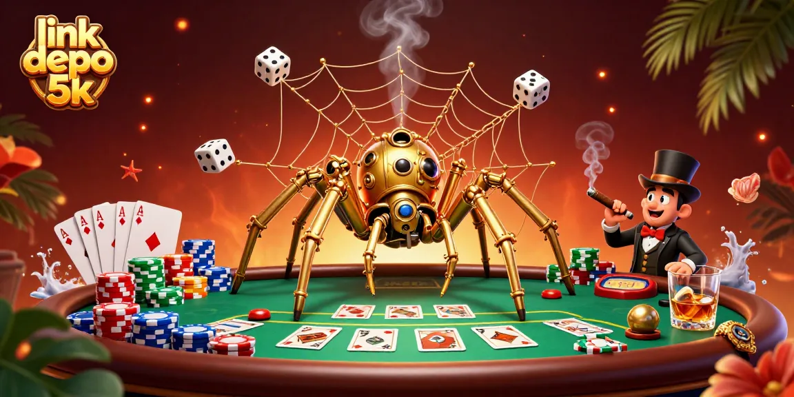 Experience the excitement of link depo 5k with a vibrant 3D casino illustration featuring steampunk characters and poker elements.