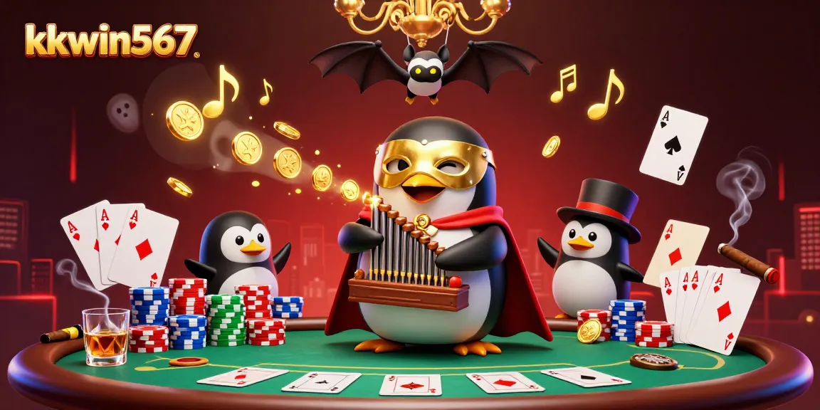Play poker and win big with kkwin567’s vibrant 3D casino illustration featuring action-packed game elements.