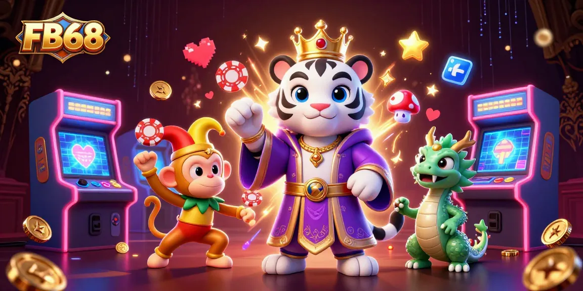Experience the thrill of gaming with FB68's lively characters in a vibrant casino world.