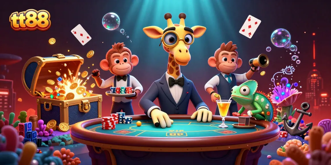 Bet big at tt88 with a high-roller giraffe and friends in an exciting casino scene!