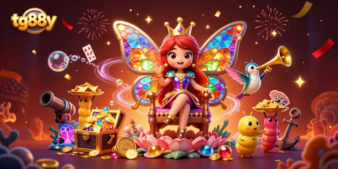 Spin and win at tg88y with vibrant casino elements and a magical butterfly queen.