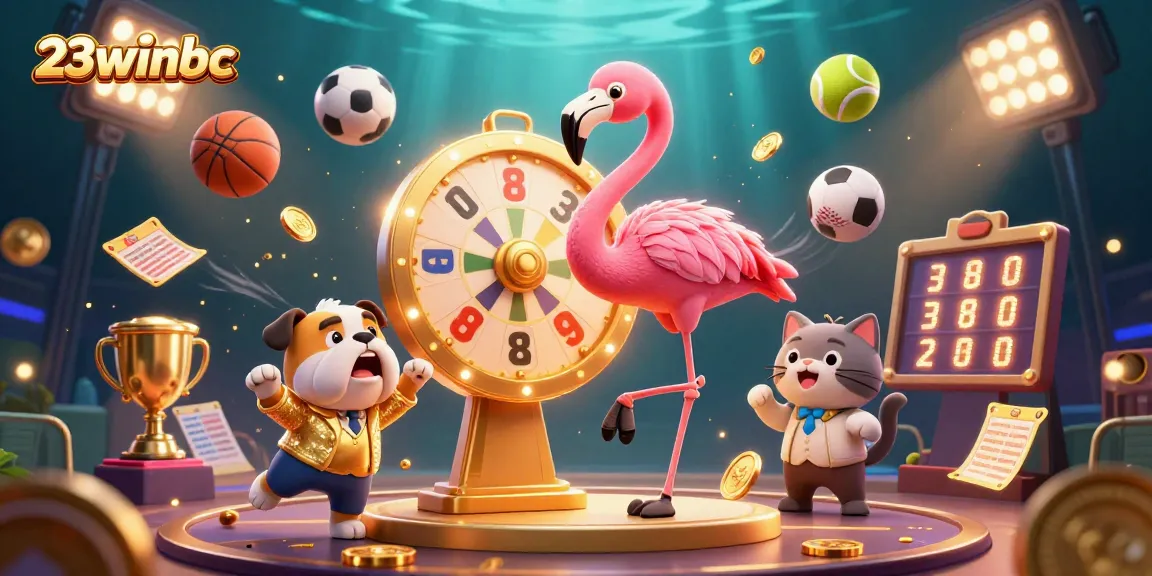 Experience thrilling gaming at 23winbc with vibrant cartoon characters, dynamic sports elements, and interactive prizes.