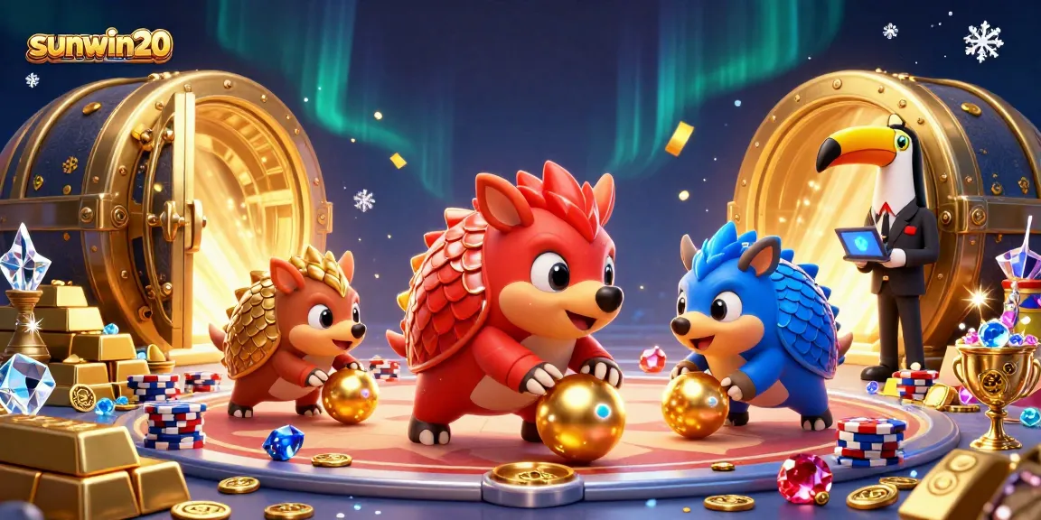 Experience the excitement of sunwin20 with rival pangolins bowling through poker chips in a vibrant 3D casino!