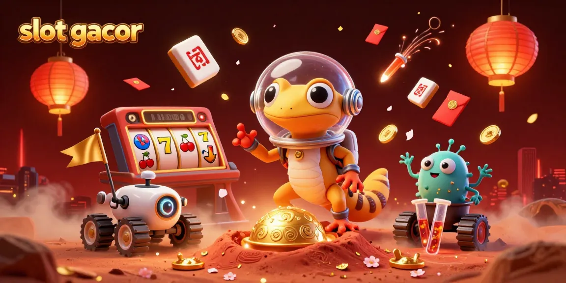 Spin to win at slot gacor with a lively scene featuring a gecko and casino elements.